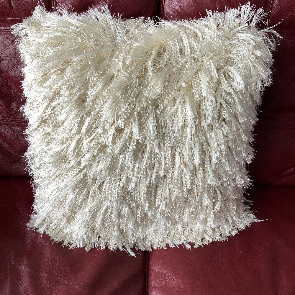 Westex Ivory Fringed Decorative Pillow - 18" x 18" Square
